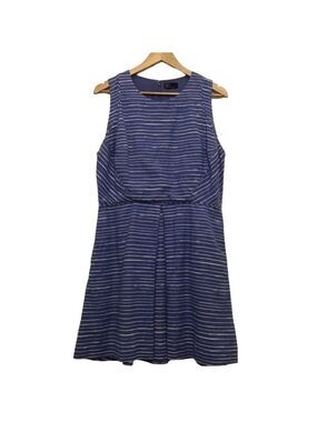 Gap Linen&Cotton blend Sleeveless Dress Coastal pockets blue white Plus Size 14